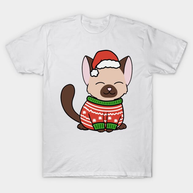 Christmas Sweater Siamese Cat T-Shirt by BiscuitSnack